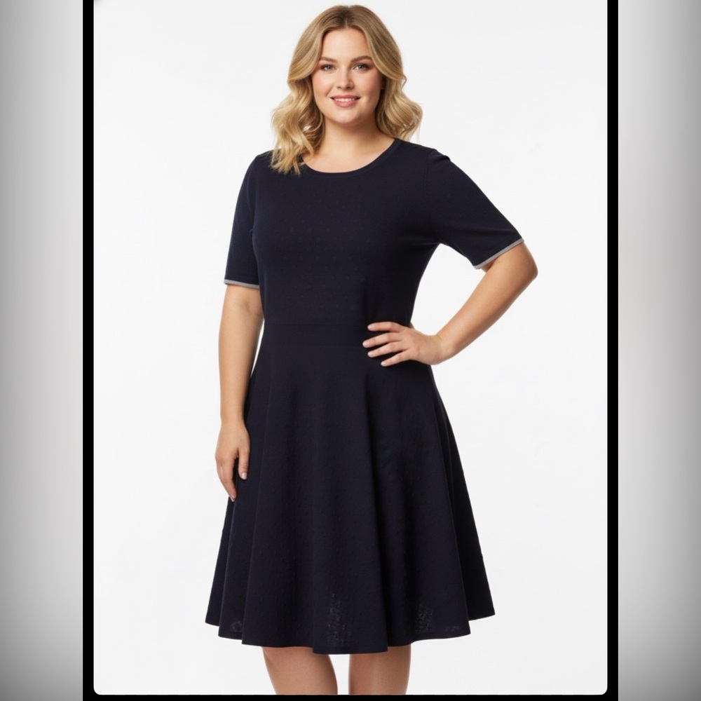Akris Punto Navy Short Sleeve knitted A-line Dress